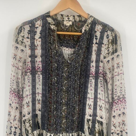 Anthropologie TINY Mollie Boho Tunic Mini Dress Drop Waist Long Sleeve Print XS - Picture 3 of 8